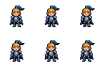 Six frames of a PixelLab walk animation of the chibi knight from our Oct 22 free trial. The legs barely move.
